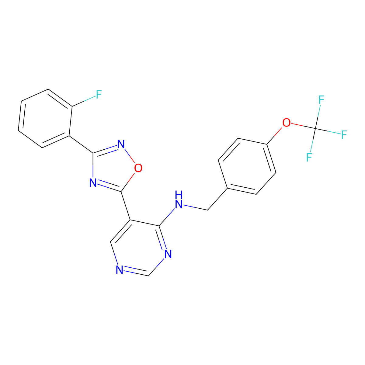 5-(3-(2-fluorophenyl)-1,2,4-oxadiazol-5-yl)-N-(4-(trifluoromethoxy)benzyl)pyrimidin-4-amine molecular structure, CAS 2034447-11-3