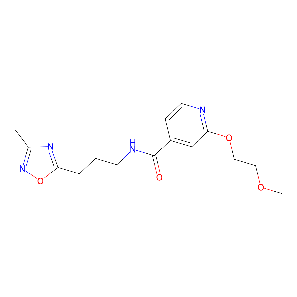 2-(2-methoxyethoxy)-N-(3-(3-methyl-1,2,4-oxadiazol-5-yl)propyl)isonicotinamide molecular structure, CAS 2034447-12-4