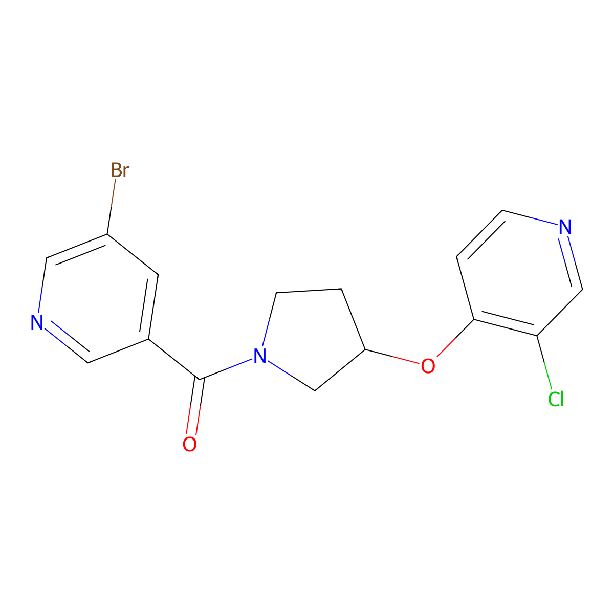 (5-Bromopyridin-3-yl)(3-((3-chloropyridin-4-yl)oxy)pyrrolidin-1-yl)methanone molecular structure, CAS 2034447-22-6