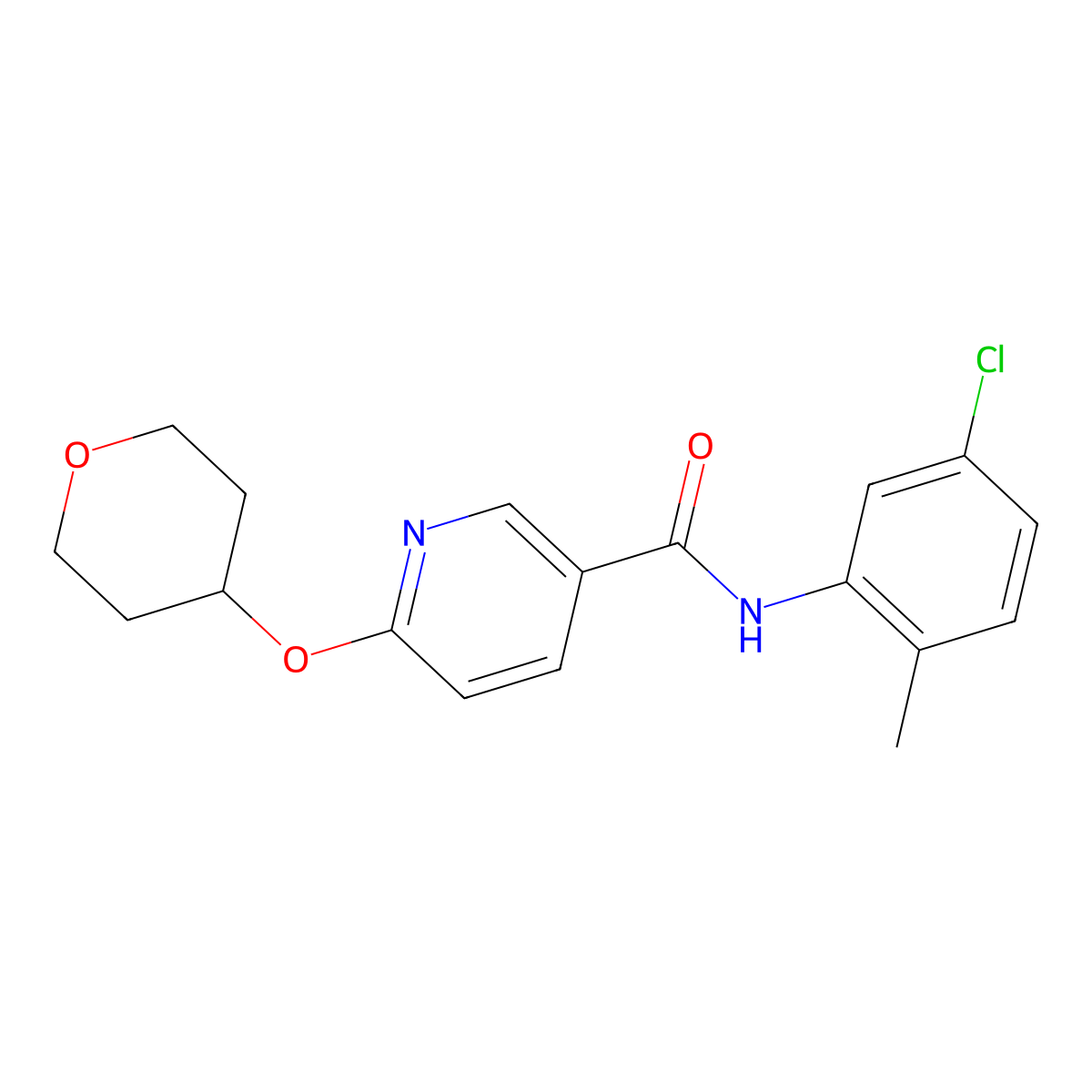 N-(5-chloro-2-methylphenyl)-6-((tetrahydro-2H-pyran-4-yl)oxy)nicotinamide molecular structure, CAS 2034447-25-9
