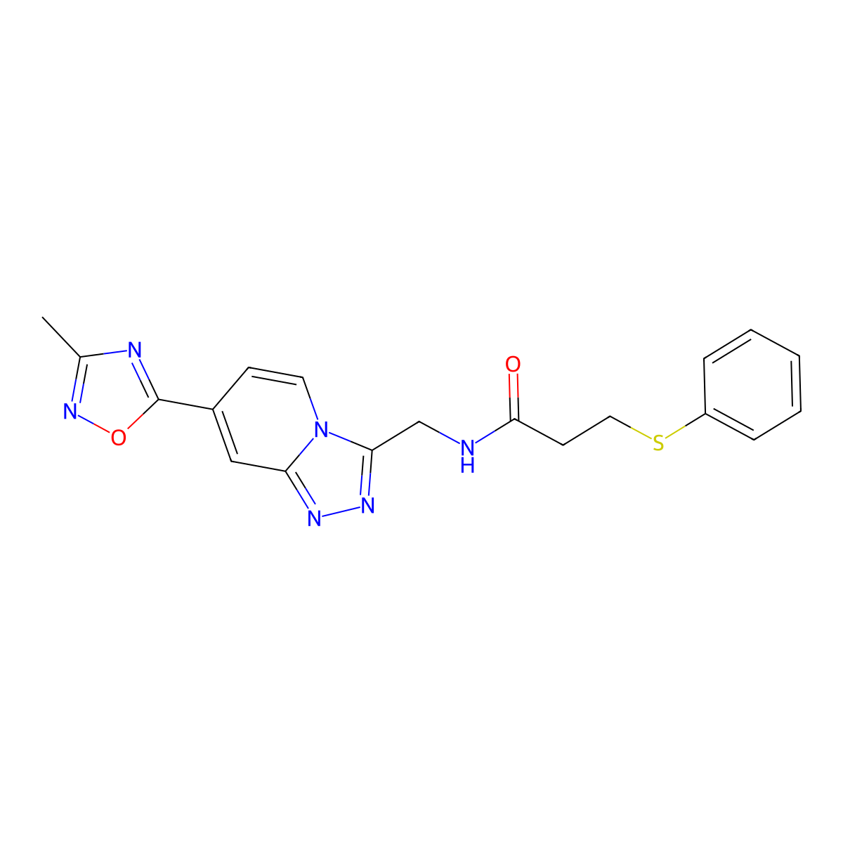 N-((7-(3-methyl-1,2,4-oxadiazol-5-yl)-[1,2,4]triazolo[4,3-a]pyridin-3-yl)methyl)-3-(phenylthio)propanamide molecular structure, CAS 2034447-29-3