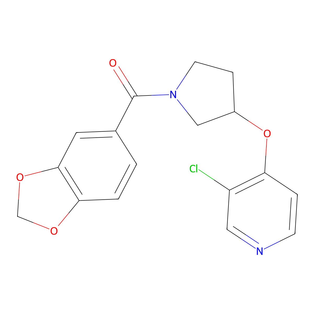 Benzo[d][1,3]dioxol-5-yl(3-((3-chloropyridin-4-yl)oxy)pyrrolidin-1-yl)methanone molecular structure, CAS 2034447-30-6