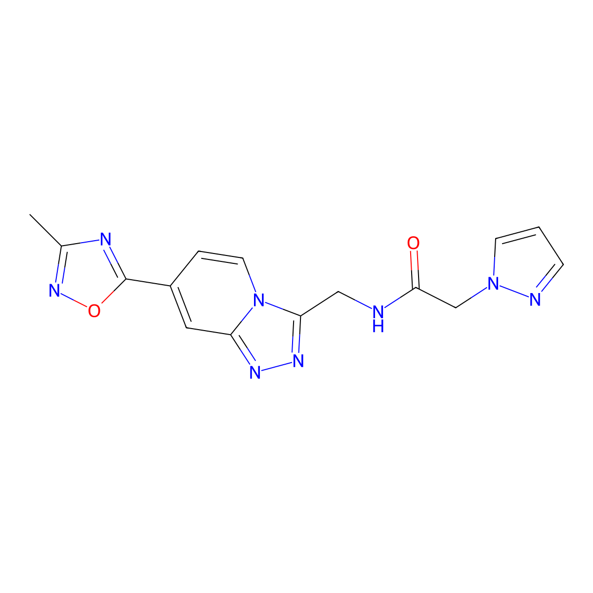 N-{[7-(3-methyl-1,2,4-oxadiazol-5-yl)-[1,2,4]triazolo[4,3-a]pyridin-3-yl]methyl}-2-(1H-pyrazol-1-yl)acetamide molecular structure, CAS 2034447-33-9