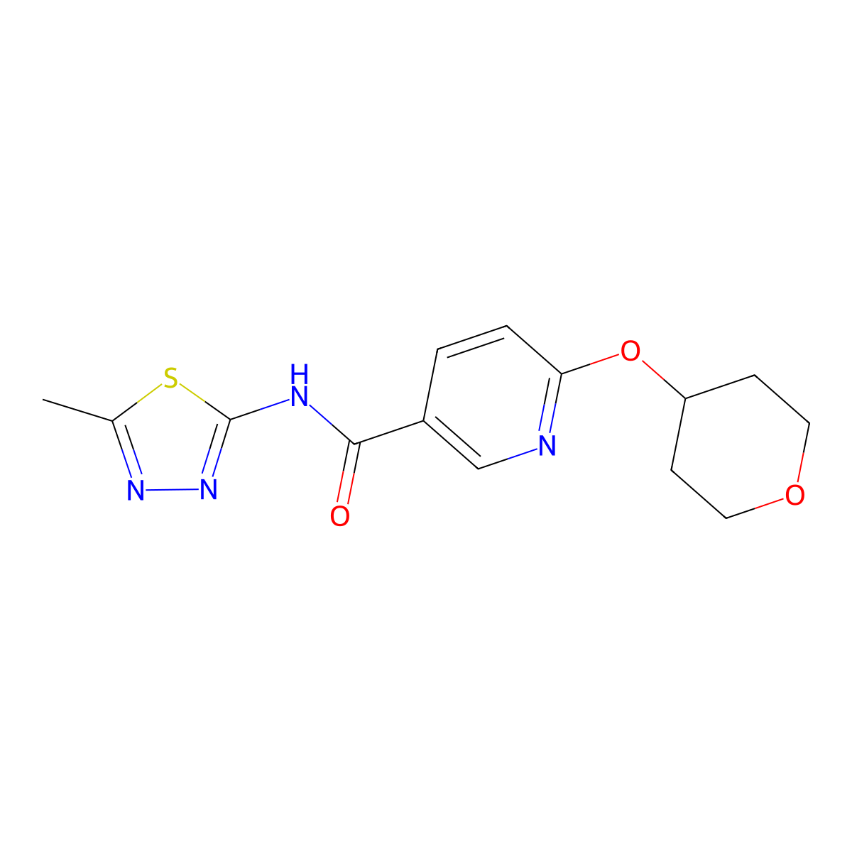 N-(5-methyl-1,3,4-thiadiazol-2-yl)-6-((tetrahydro-2H-pyran-4-yl)oxy)nicotinamide molecular structure, CAS 2034447-34-0