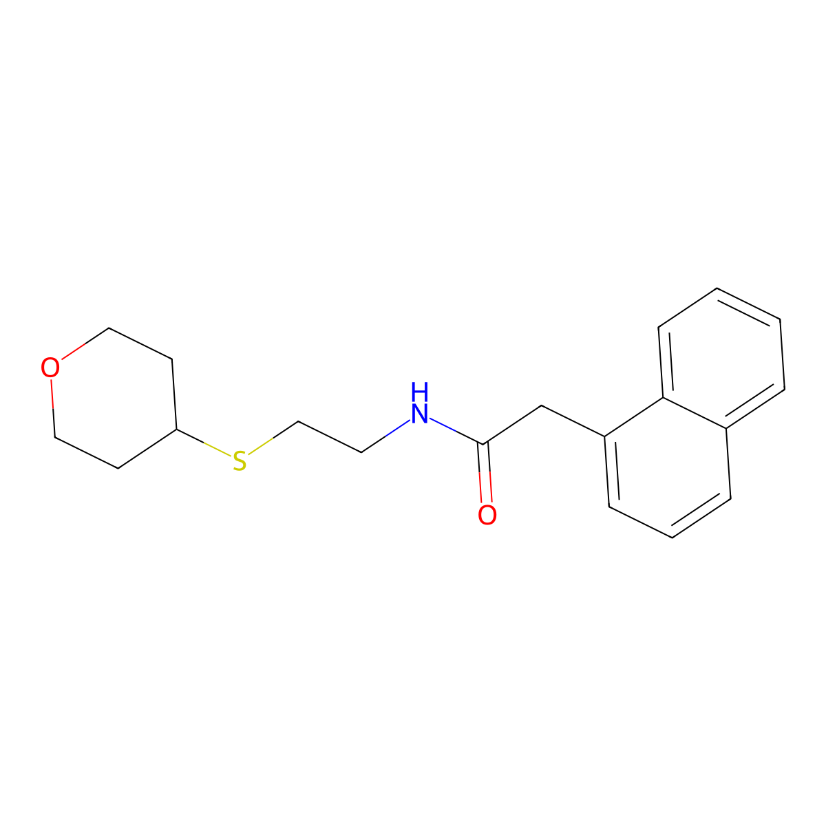 2-(naphthalen-1-yl)-N-(2-((tetrahydro-2H-pyran-4-yl)thio)ethyl)acetamide molecular structure, CAS 2034447-36-2