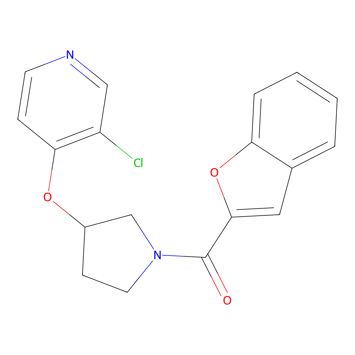 Benzofuran-2-yl(3-((3-chloropyridin-4-yl)oxy)pyrrolidin-1-yl)methanone molecular structure, CAS 2034447-37-3
