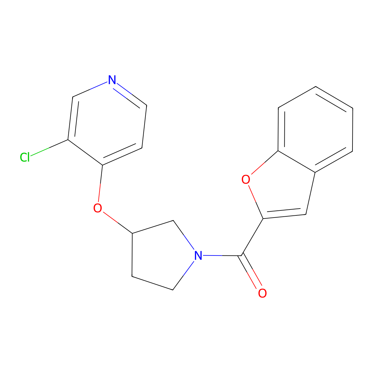 Benzofuran-2-yl(3-((3-chloropyridin-4-yl)oxy)pyrrolidin-1-yl)methanone molecular structure, CAS 2034447-37-3