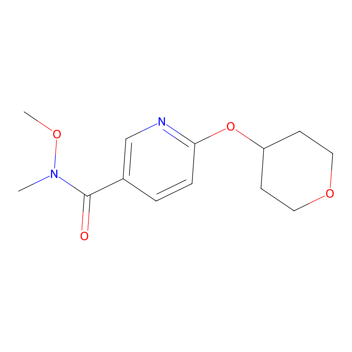 N-methoxy-N-methyl-6-((tetrahydro-2H-pyran-4-yl)oxy)nicotinamide molecular structure, CAS 2034447-41-9
