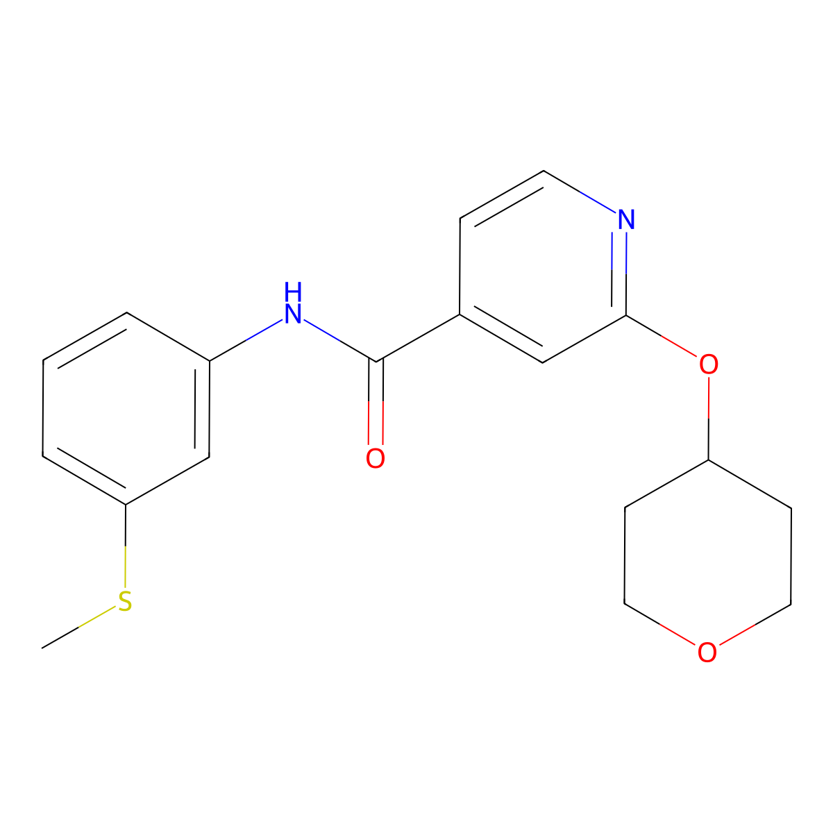 N-(3-(methylthio)phenyl)-2-((tetrahydro-2H-pyran-4-yl)oxy)isonicotinamide molecular structure, CAS 2034447-55-5