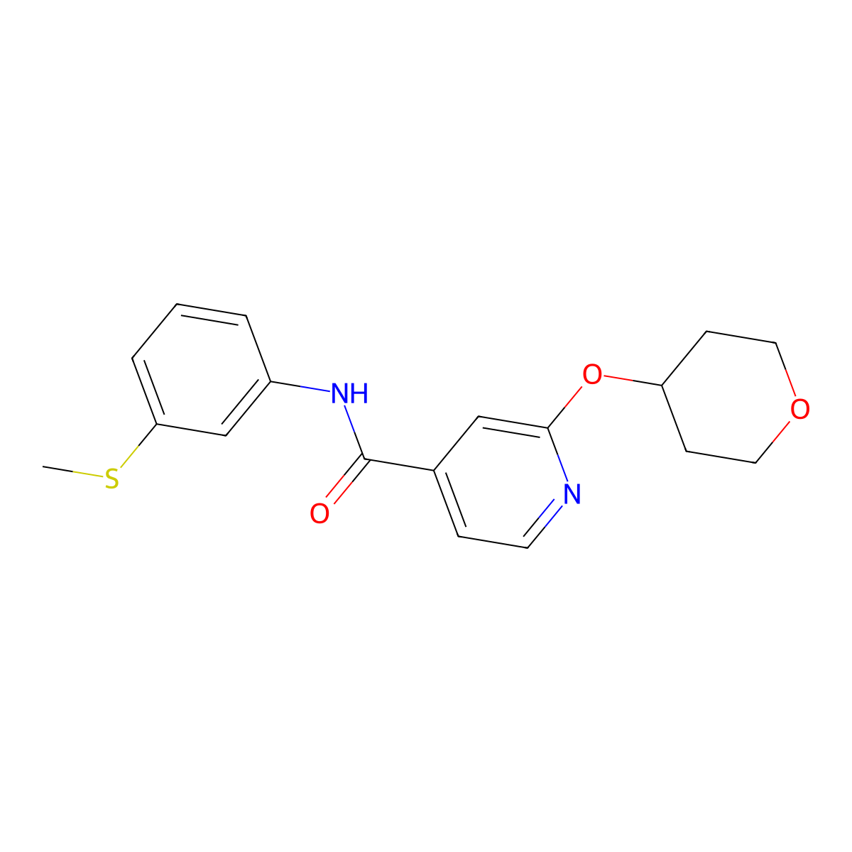 N-(3-(methylthio)phenyl)-2-((tetrahydro-2H-pyran-4-yl)oxy)isonicotinamide molecular structure, CAS 2034447-55-5