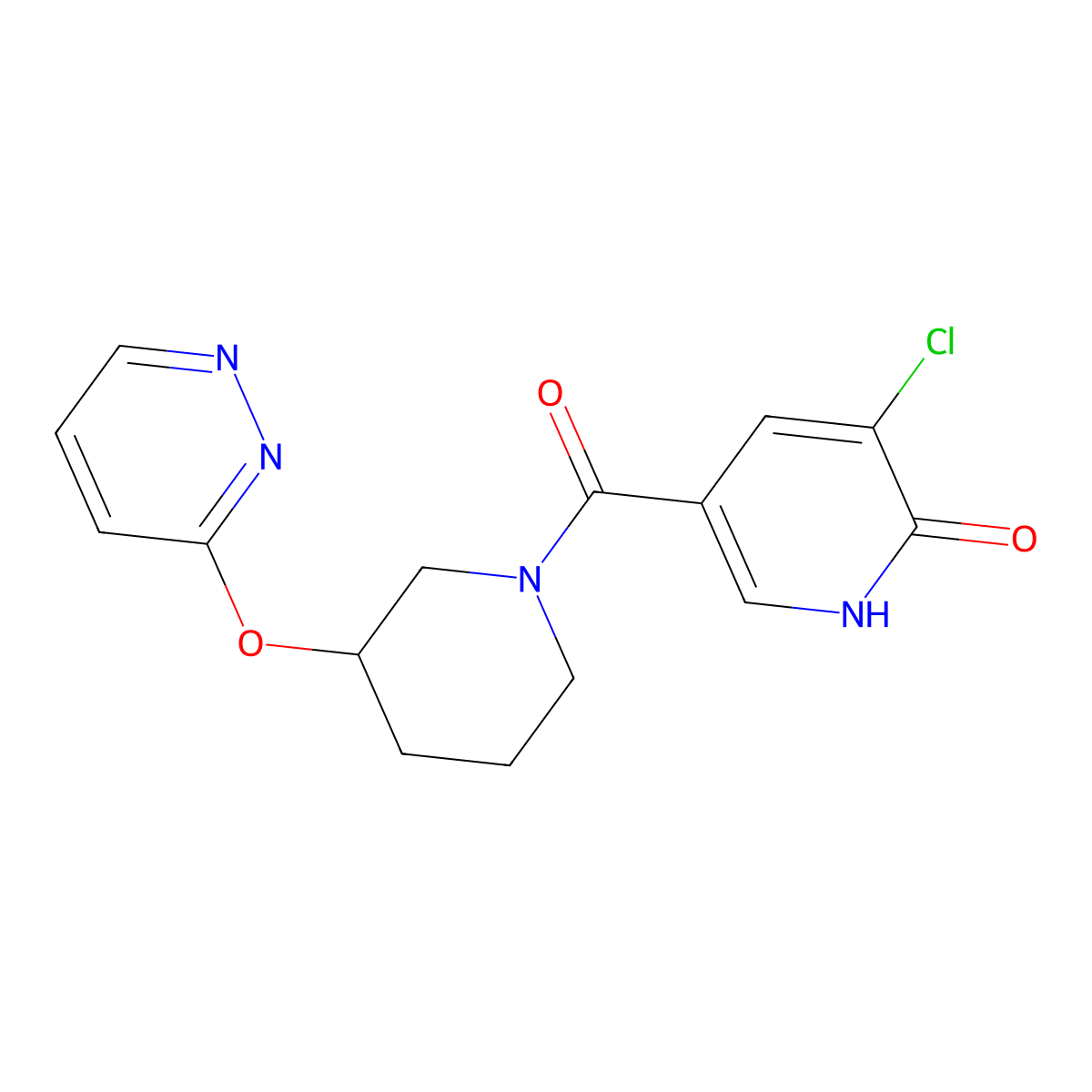 (5-Chloro-6-hydroxypyridin-3-yl)(3-(pyridazin-3-yloxy)piperidin-1-yl)methanone molecular structure, CAS 2034447-61-3
