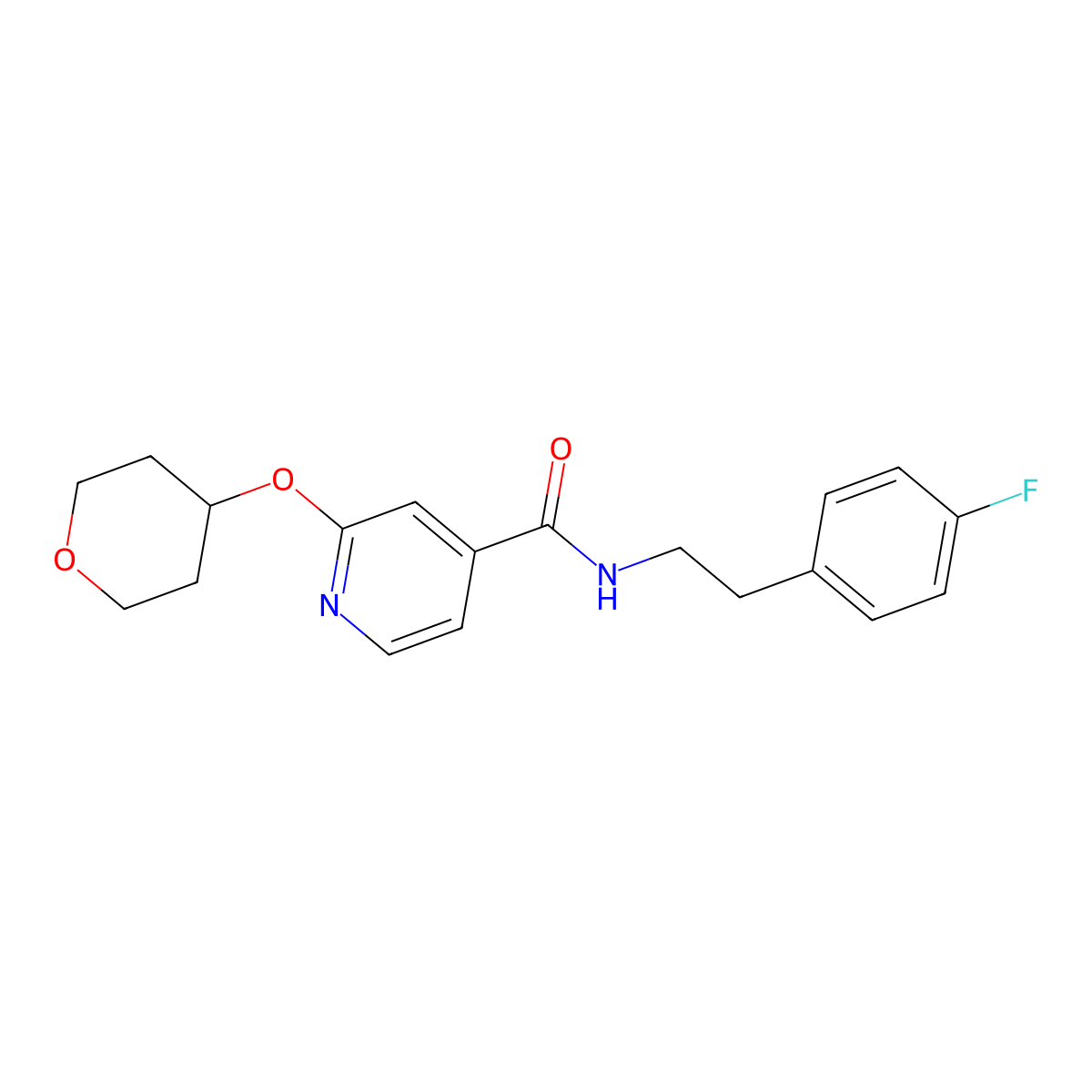 N-(4-fluorophenethyl)-2-((tetrahydro-2H-pyran-4-yl)oxy)isonicotinamide molecular structure, CAS 2034447-66-8