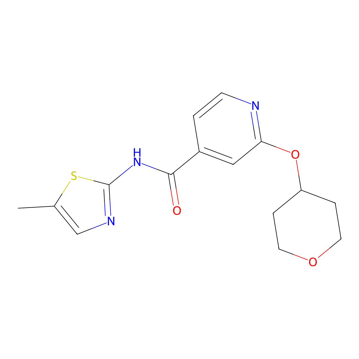 N-(5-methylthiazol-2-yl)-2-((tetrahydro-2H-pyran-4-yl)oxy)isonicotinamide molecular structure, CAS 2034447-72-6