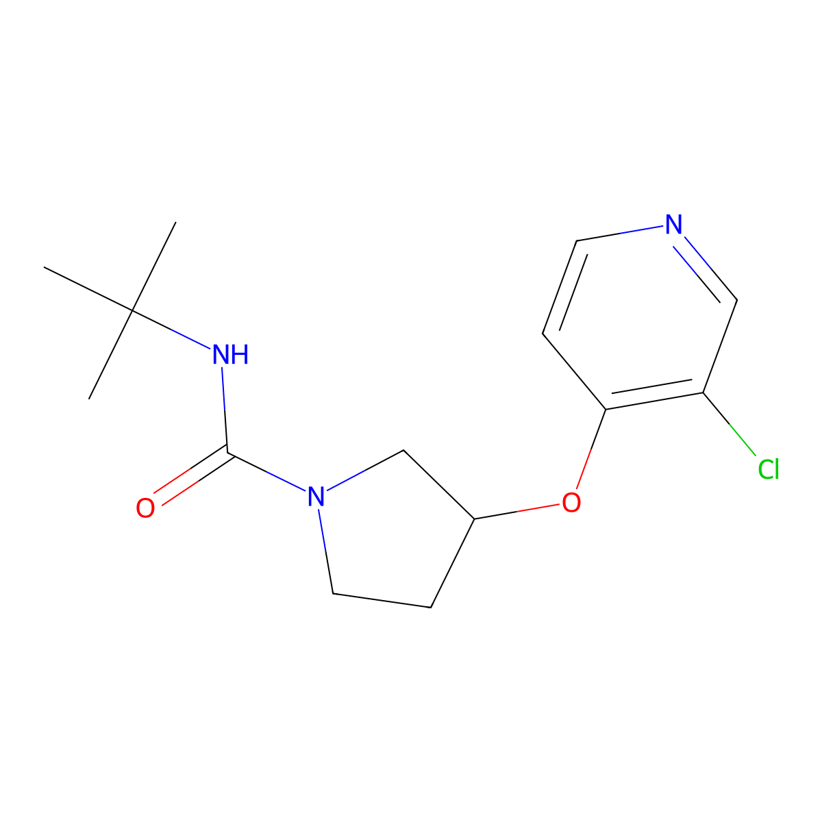 N-(tert-butyl)-3-((3-chloropyridin-4-yl)oxy)pyrrolidine-1-carboxamide molecular structure, CAS 2034447-74-8