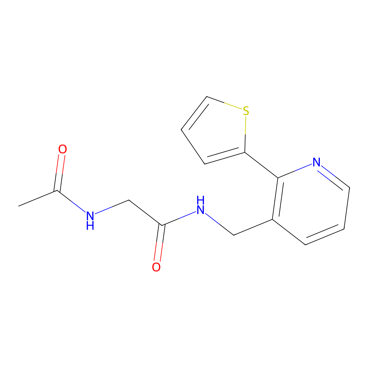 2-acetamido-N-{[2-(thiophen-2-yl)pyridin-3-yl]methyl}acetamide molecular structure, CAS 2034447-76-0