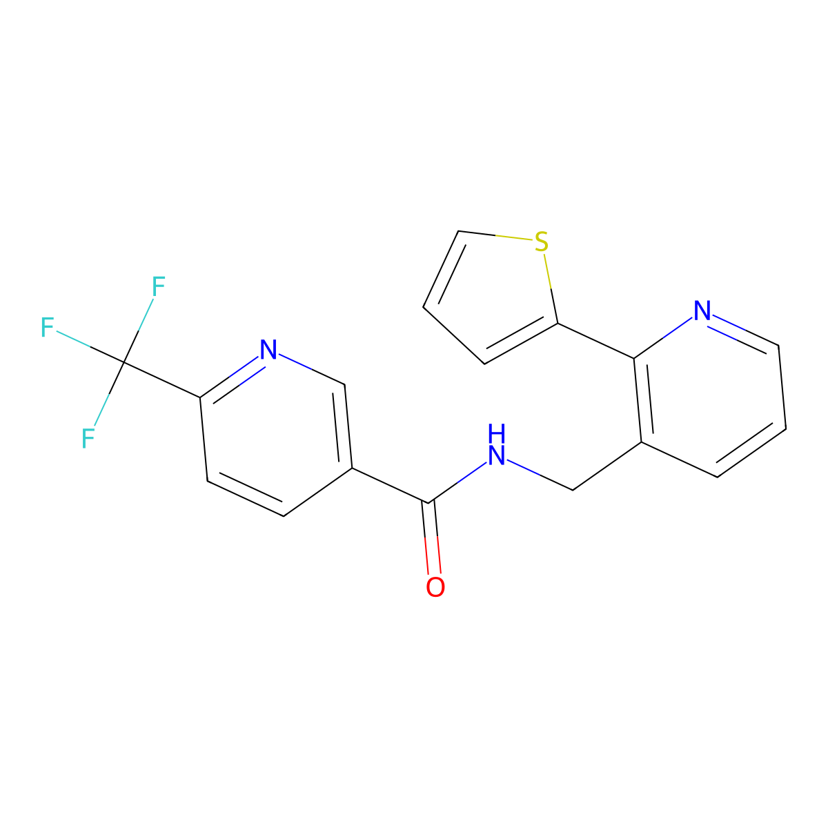 N-((2-(thiophen-2-yl)pyridin-3-yl)methyl)-6-(trifluoromethyl)nicotinamide molecular structure, CAS 2034447-87-3