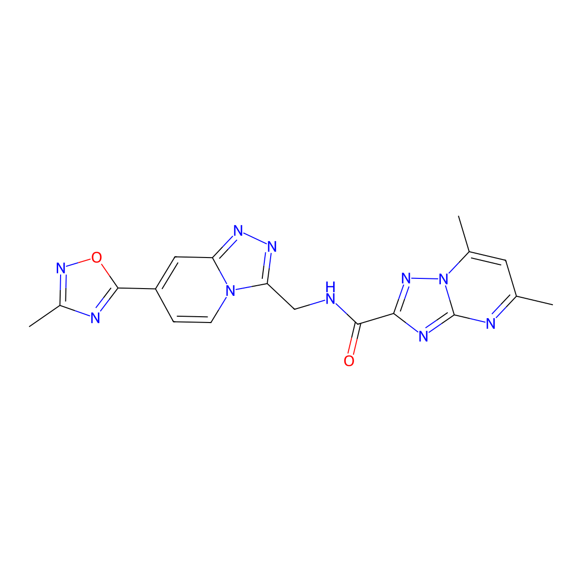 5,7-dimethyl-N-((7-(3-methyl-1,2,4-oxadiazol-5-yl)-[1,2,4]triazolo[4,3-a]pyridin-3-yl)methyl)-[1,2,4]triazolo[1,5-a]pyrimidine-2-carboxamide molecular structure, CAS 2034447-89-5