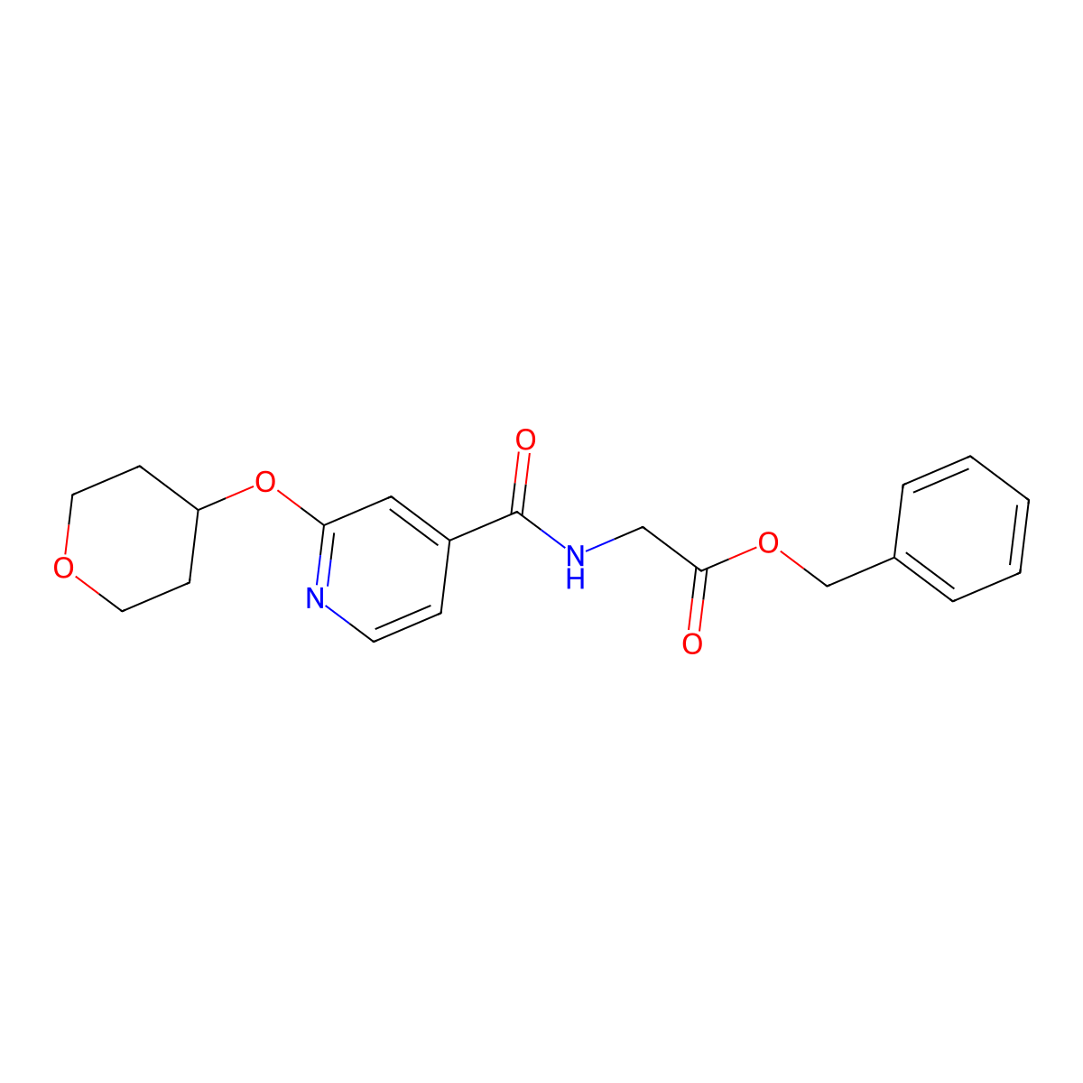 benzyl 2-(2-((tetrahydro-2H-pyran-4-yl)oxy)isonicotinamido)acetate molecular structure, CAS 2034447-90-8