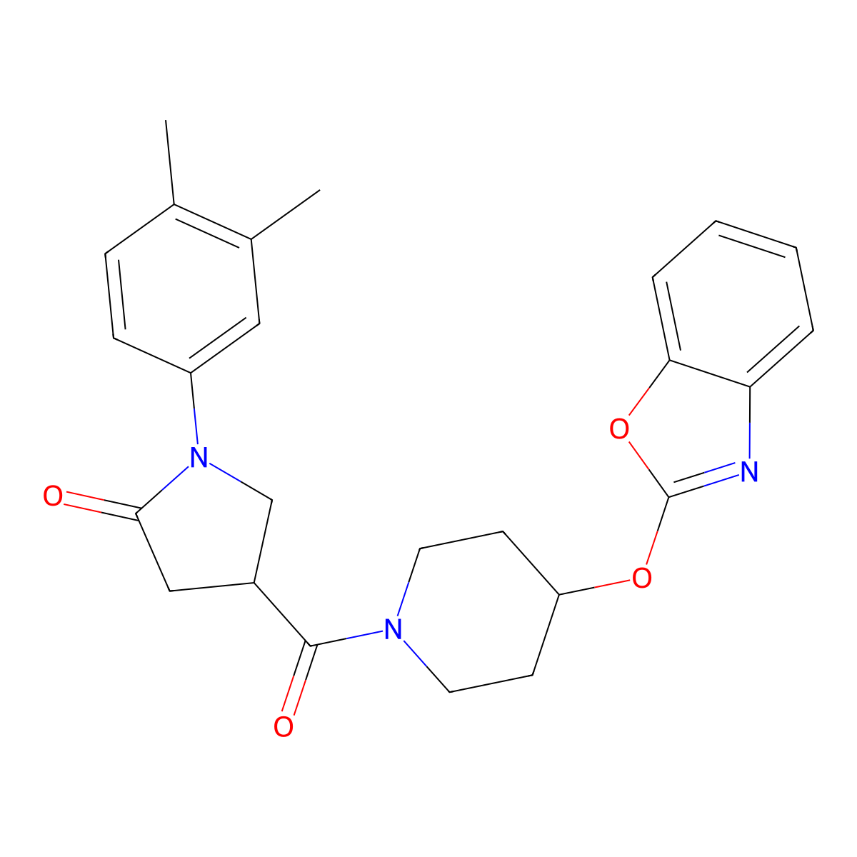 4-(4-(Benzo[d]oxazol-2-yloxy)piperidine-1-carbonyl)-1-(3,4-dimethylphenyl)pyrrolidin-2-one molecular structure, CAS 2034447-93-1