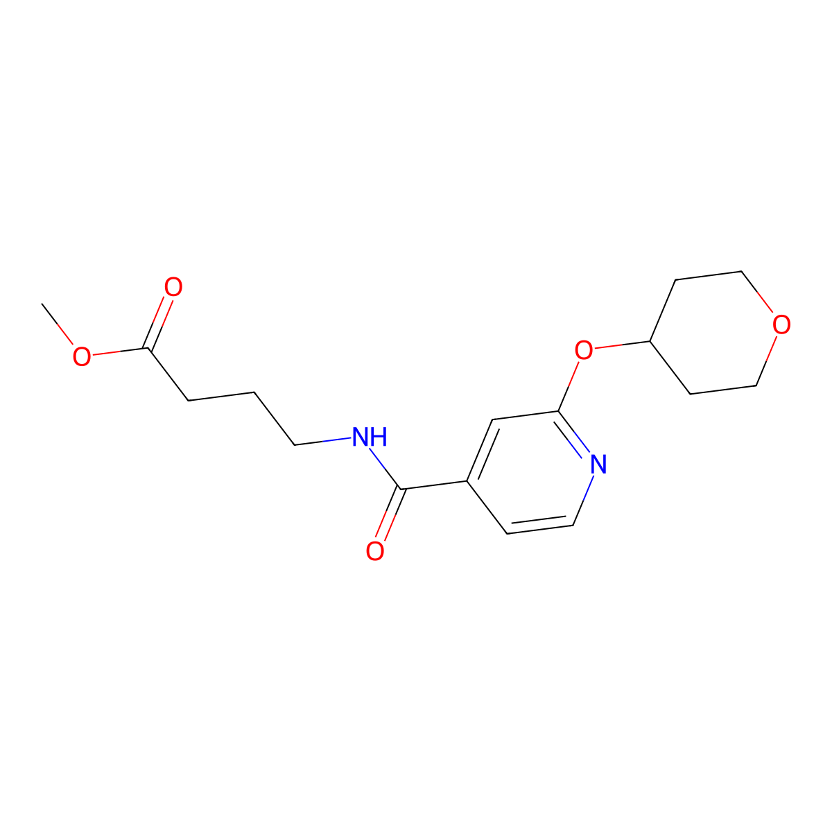 methyl 4-(2-((tetrahydro-2H-pyran-4-yl)oxy)isonicotinamido)butanoate molecular structure, CAS 2034447-96-4