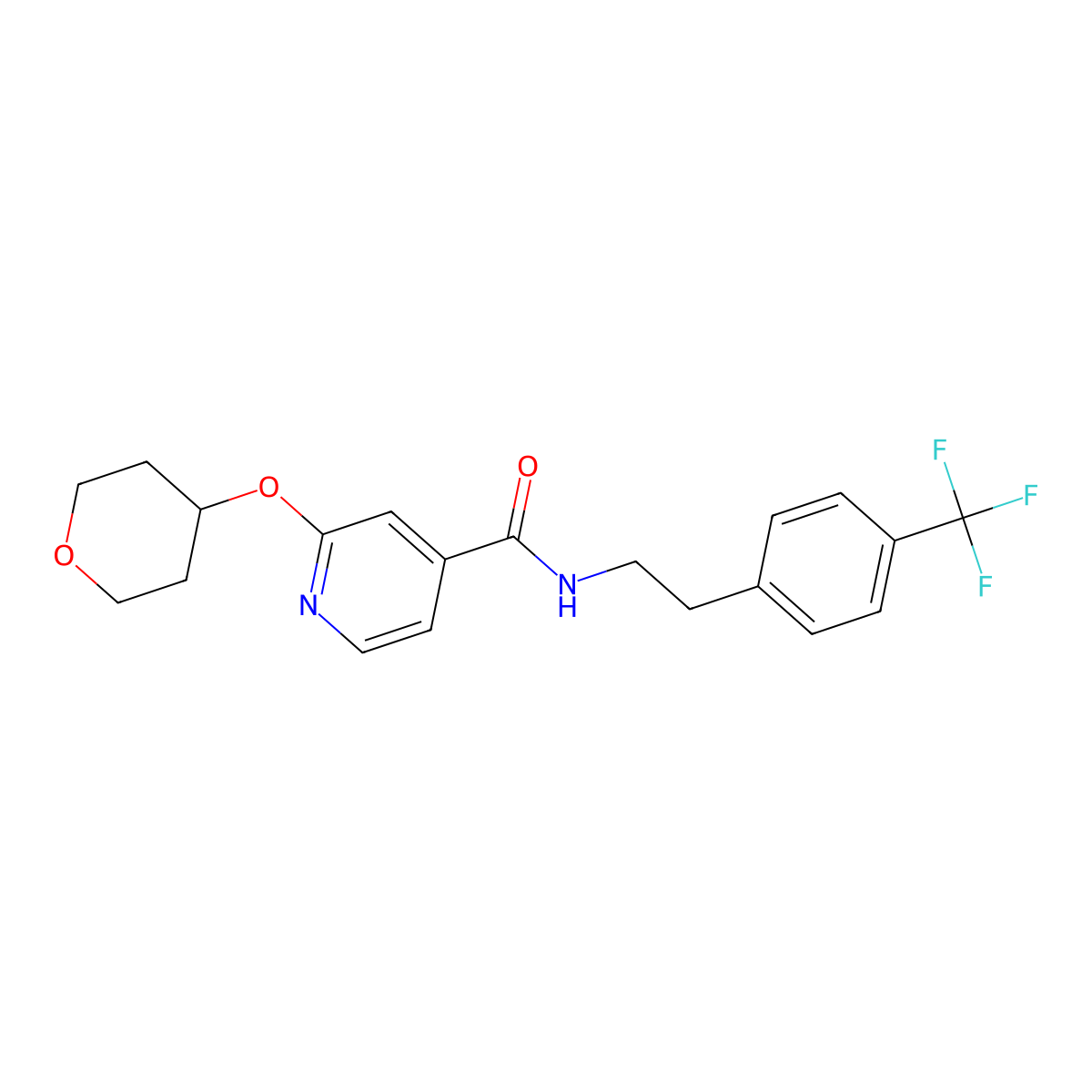 2-((tetrahydro-2H-pyran-4-yl)oxy)-N-(4-(trifluoromethyl)phenethyl)isonicotinamide molecular structure, CAS 2034448-03-6