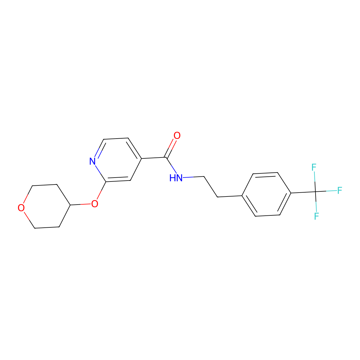 2-((tetrahydro-2H-pyran-4-yl)oxy)-N-(4-(trifluoromethyl)phenethyl)isonicotinamide molecular structure, CAS 2034448-03-6