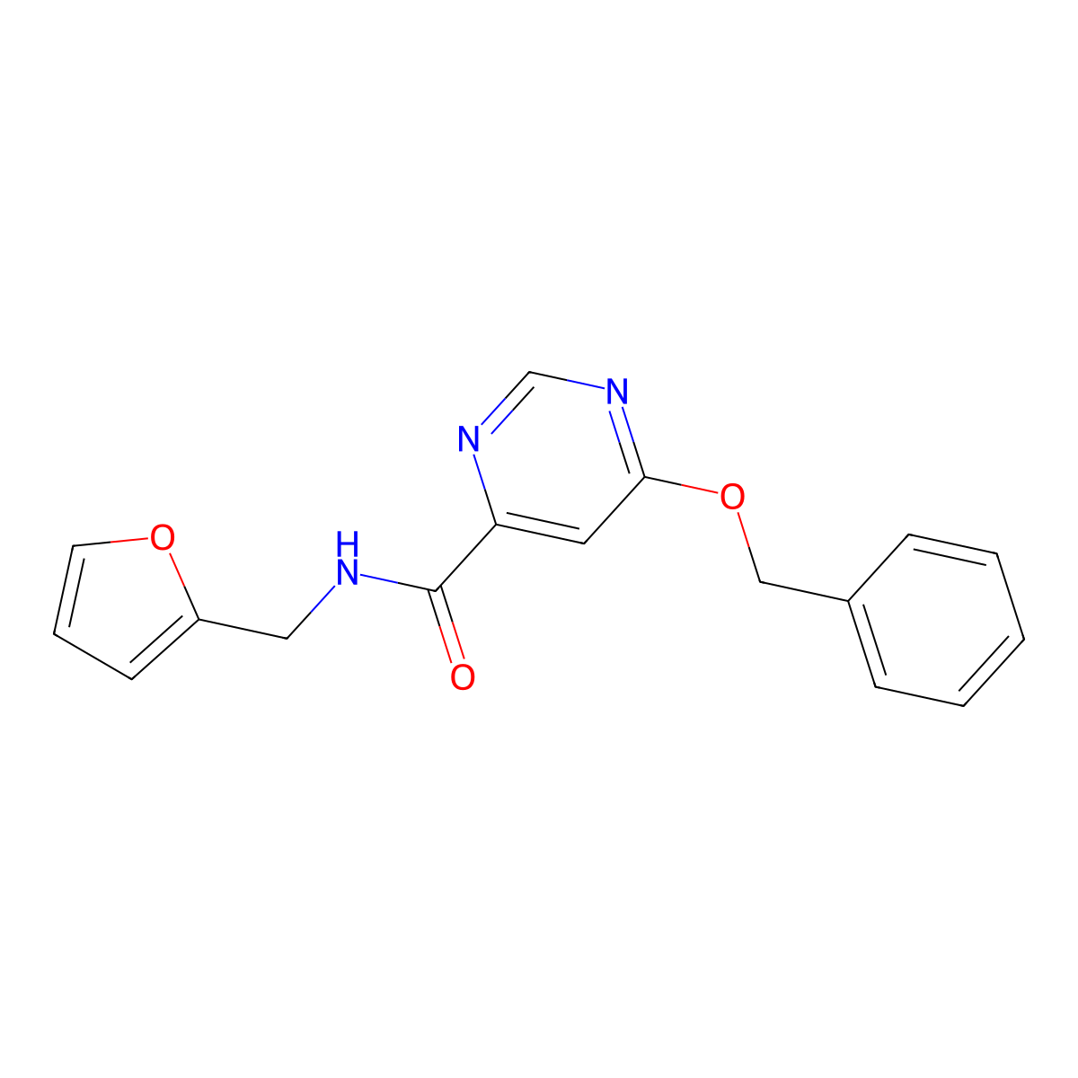6-(benzyloxy)-N-(furan-2-ylmethyl)pyrimidine-4-carboxamide molecular structure, CAS 2034448-04-7