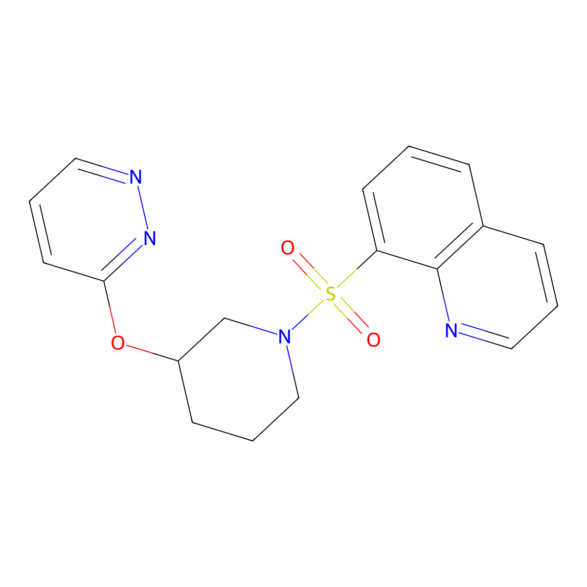 8-((3-(Pyridazin-3-yloxy)piperidin-1-yl)sulfonyl)quinoline molecular structure, CAS 2034448-05-8