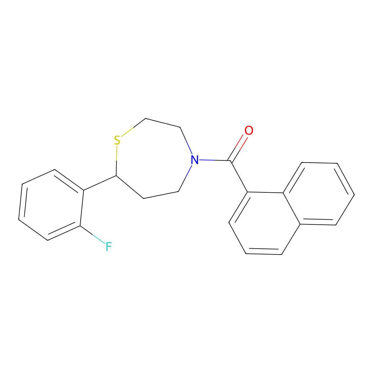 (7-(2-Fluorophenyl)-1,4-thiazepan-4-yl)(naphthalen-1-yl)methanone molecular structure, CAS 2034448-06-9