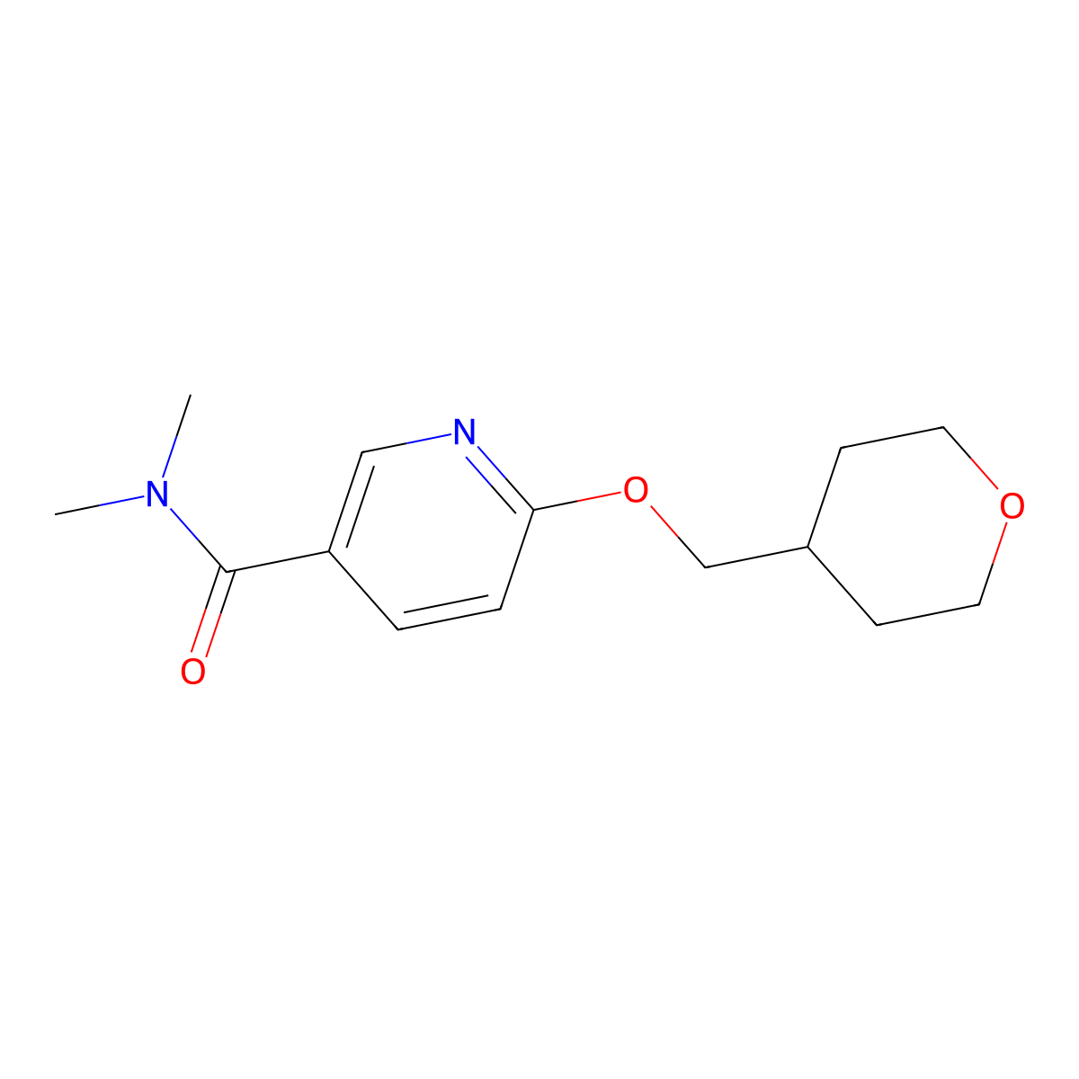 N,N-dimethyl-6-((tetrahydro-2H-pyran-4-yl)methoxy)nicotinamide molecular structure, CAS 2034448-07-0