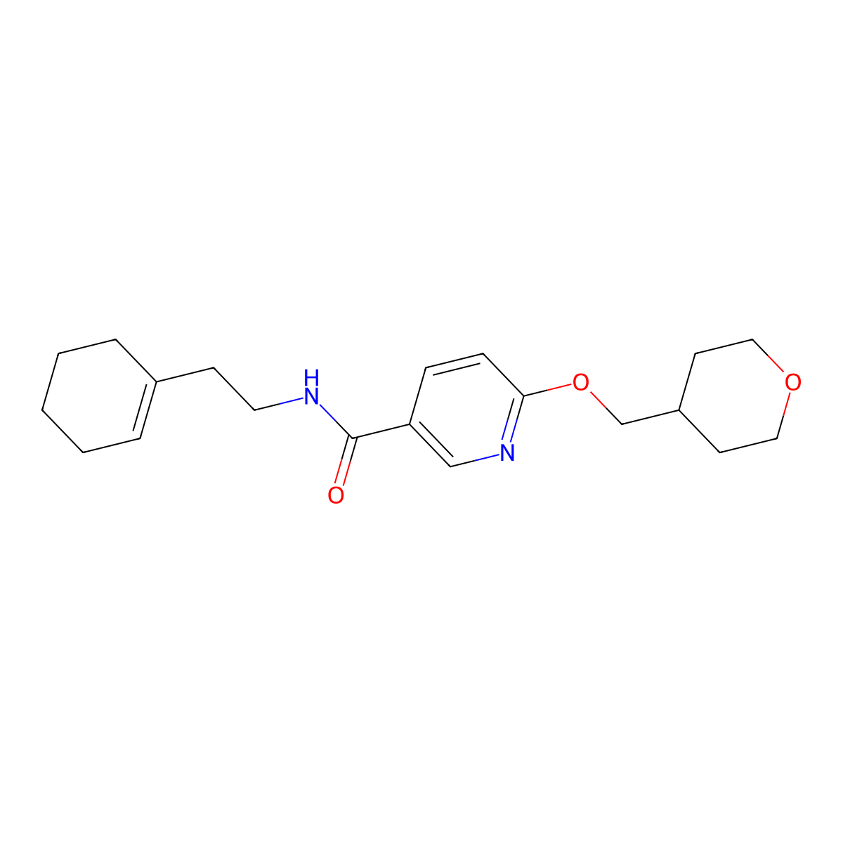 N-(2-(cyclohex-1-en-1-yl)ethyl)-6-((tetrahydro-2H-pyran-4-yl)methoxy)nicotinamide molecular structure, CAS 2034448-11-6