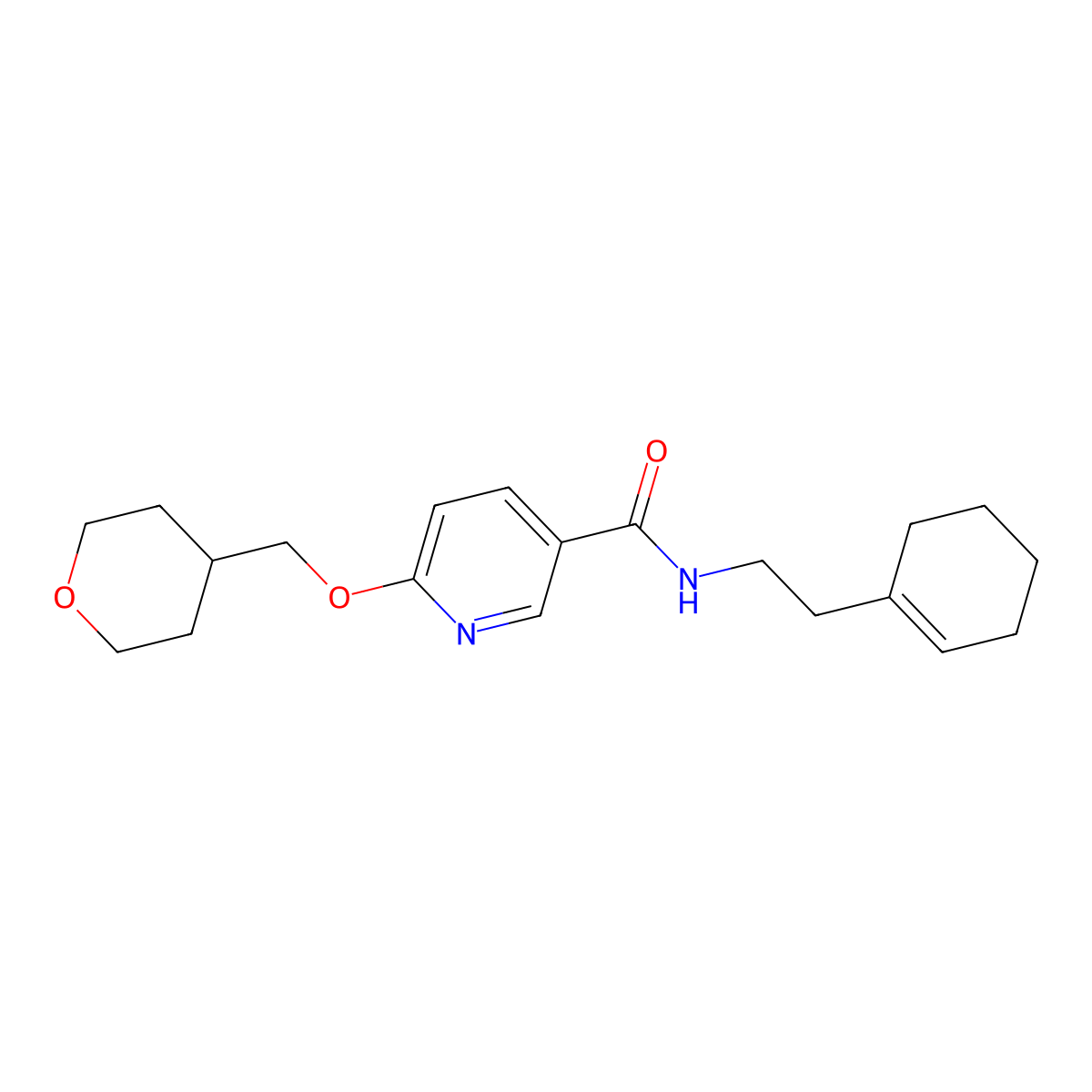 N-(2-(cyclohex-1-en-1-yl)ethyl)-6-((tetrahydro-2H-pyran-4-yl)methoxy)nicotinamide molecular structure, CAS 2034448-11-6