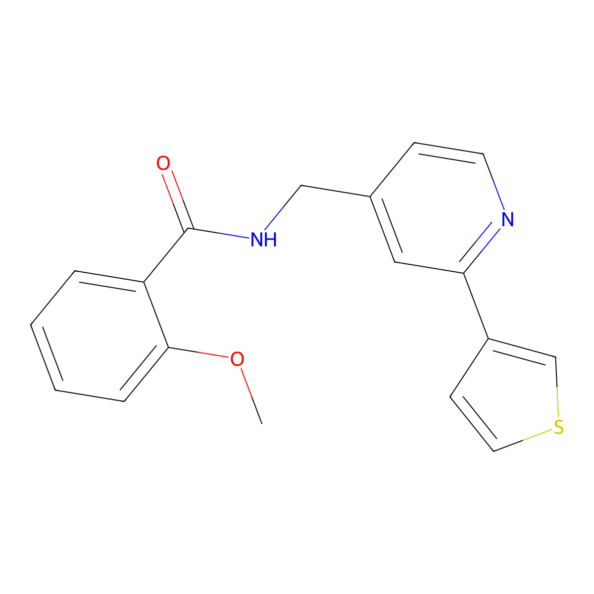 2-methoxy-N-((2-(thiophen-3-yl)pyridin-4-yl)methyl)benzamide molecular structure, CAS 2034448-12-7