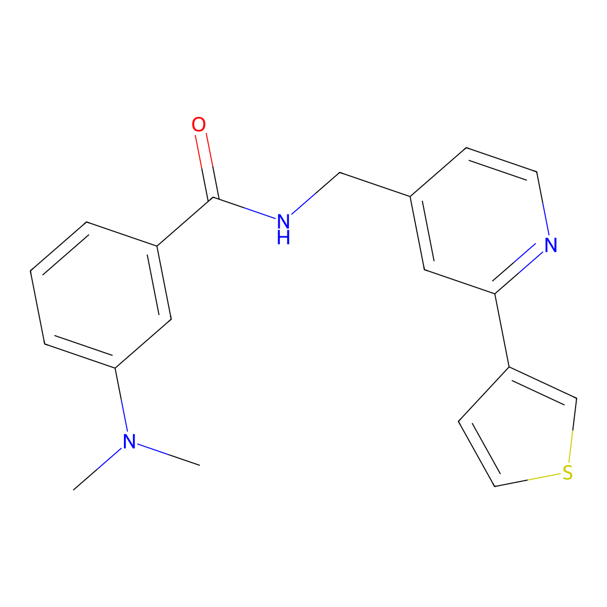 3-(dimethylamino)-N-((2-(thiophen-3-yl)pyridin-4-yl)methyl)benzamide molecular structure, CAS 2034448-17-2