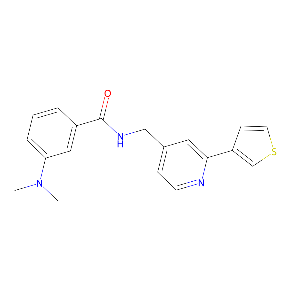 3-(dimethylamino)-N-((2-(thiophen-3-yl)pyridin-4-yl)methyl)benzamide molecular structure, CAS 2034448-17-2