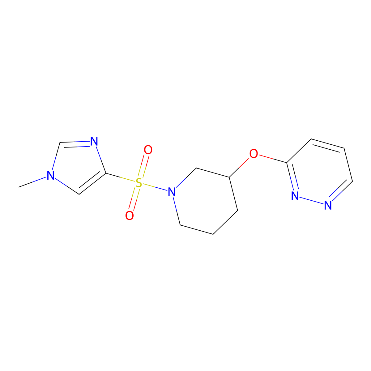3-((1-((1-methyl-1H-imidazol-4-yl)sulfonyl)piperidin-3-yl)oxy)pyridazine molecular structure, CAS 2034448-19-4