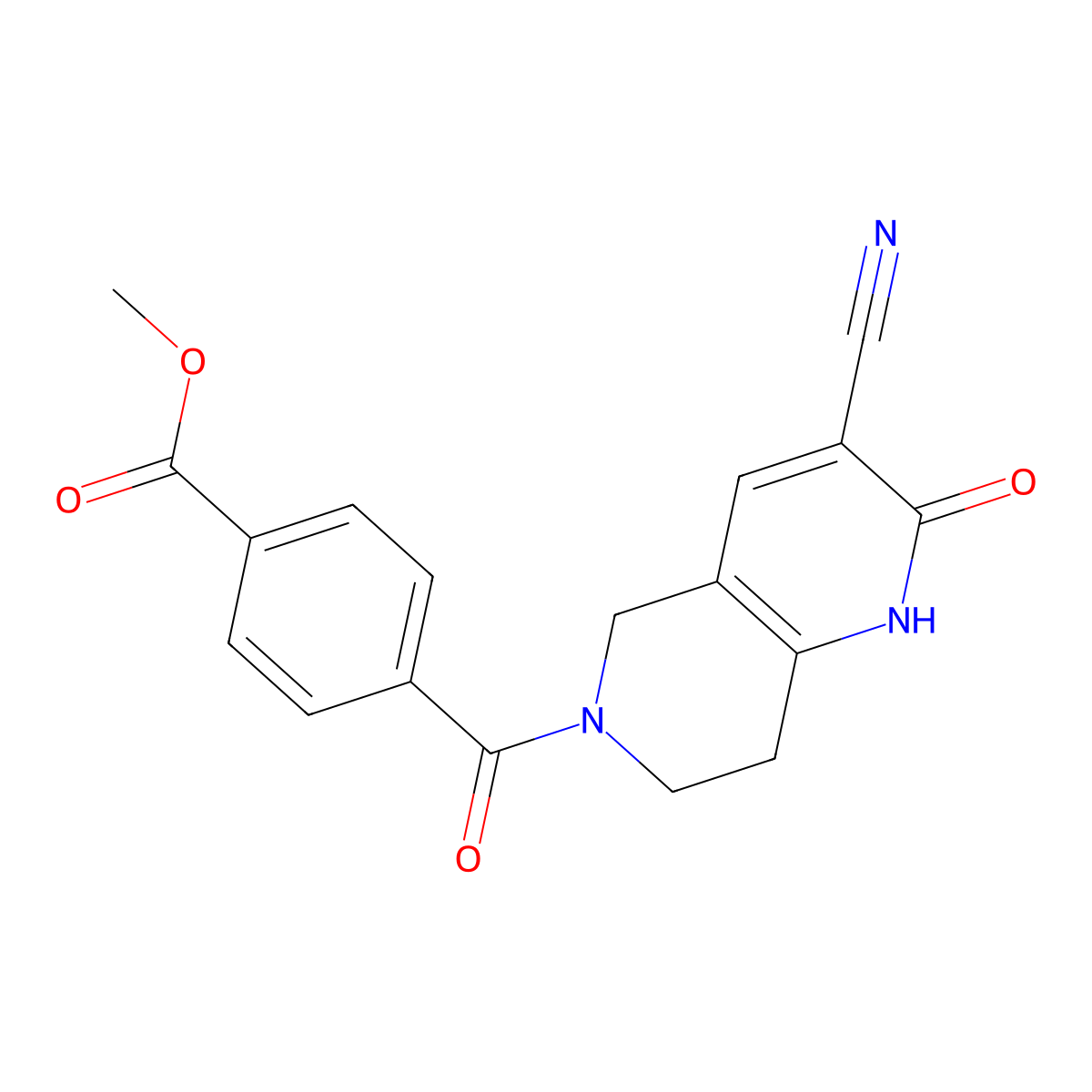 Methyl 4-(3-cyano-2-oxo-1,2,5,6,7,8-hexahydro-1,6-naphthyridine-6-carbonyl)benzoate molecular structure, CAS 2034448-20-7