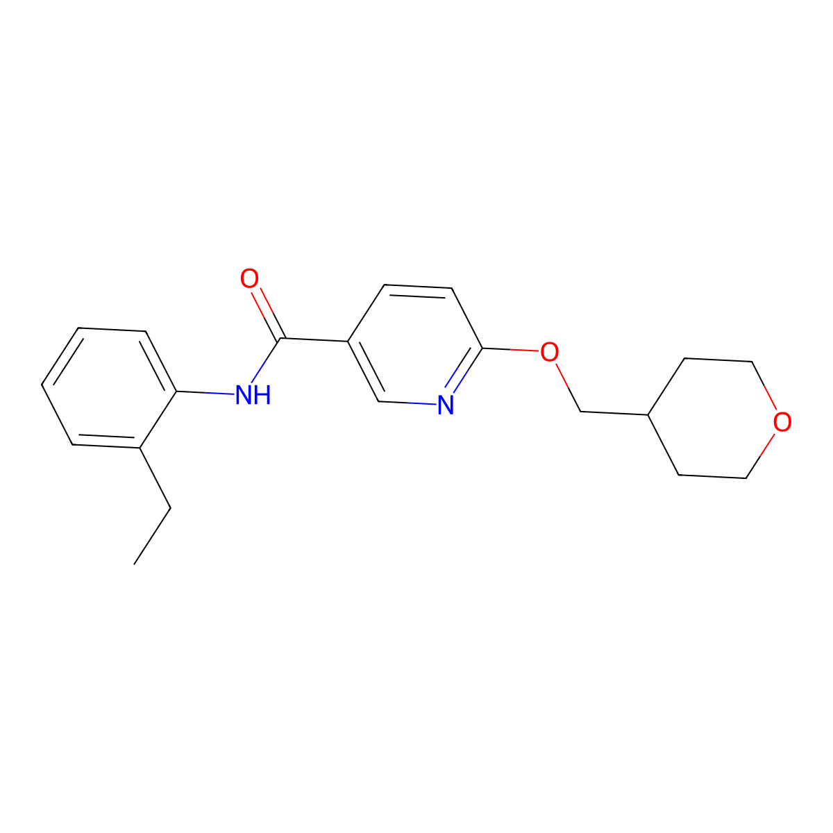 N-(2-ethylphenyl)-6-((tetrahydro-2H-pyran-4-yl)methoxy)nicotinamide molecular structure, CAS 2034448-21-8
