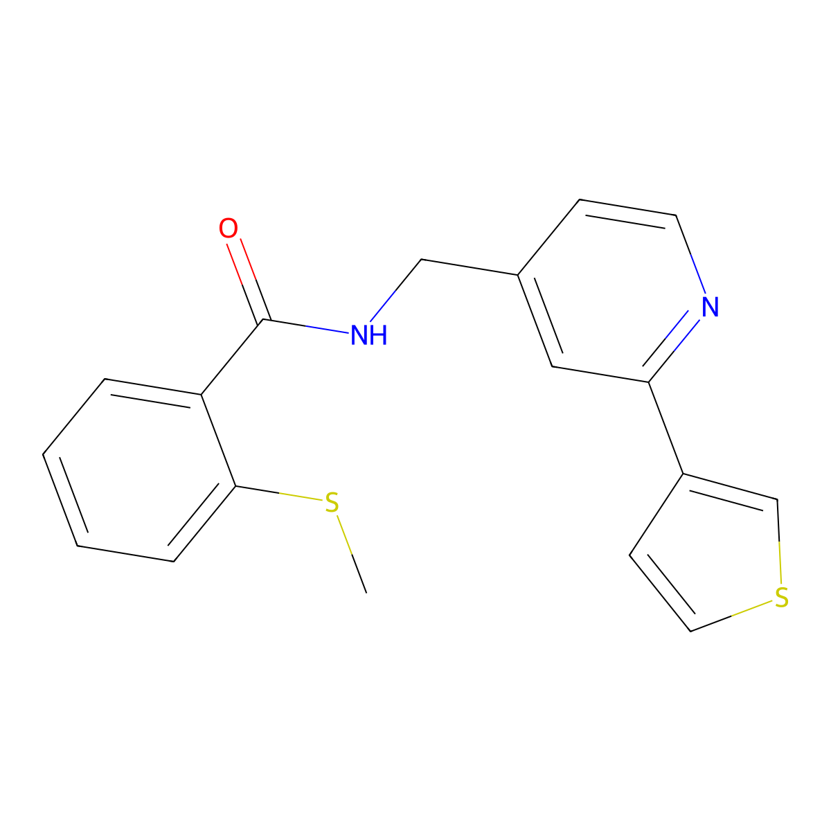 2-(methylthio)-N-((2-(thiophen-3-yl)pyridin-4-yl)methyl)benzamide molecular structure, CAS 2034448-22-9