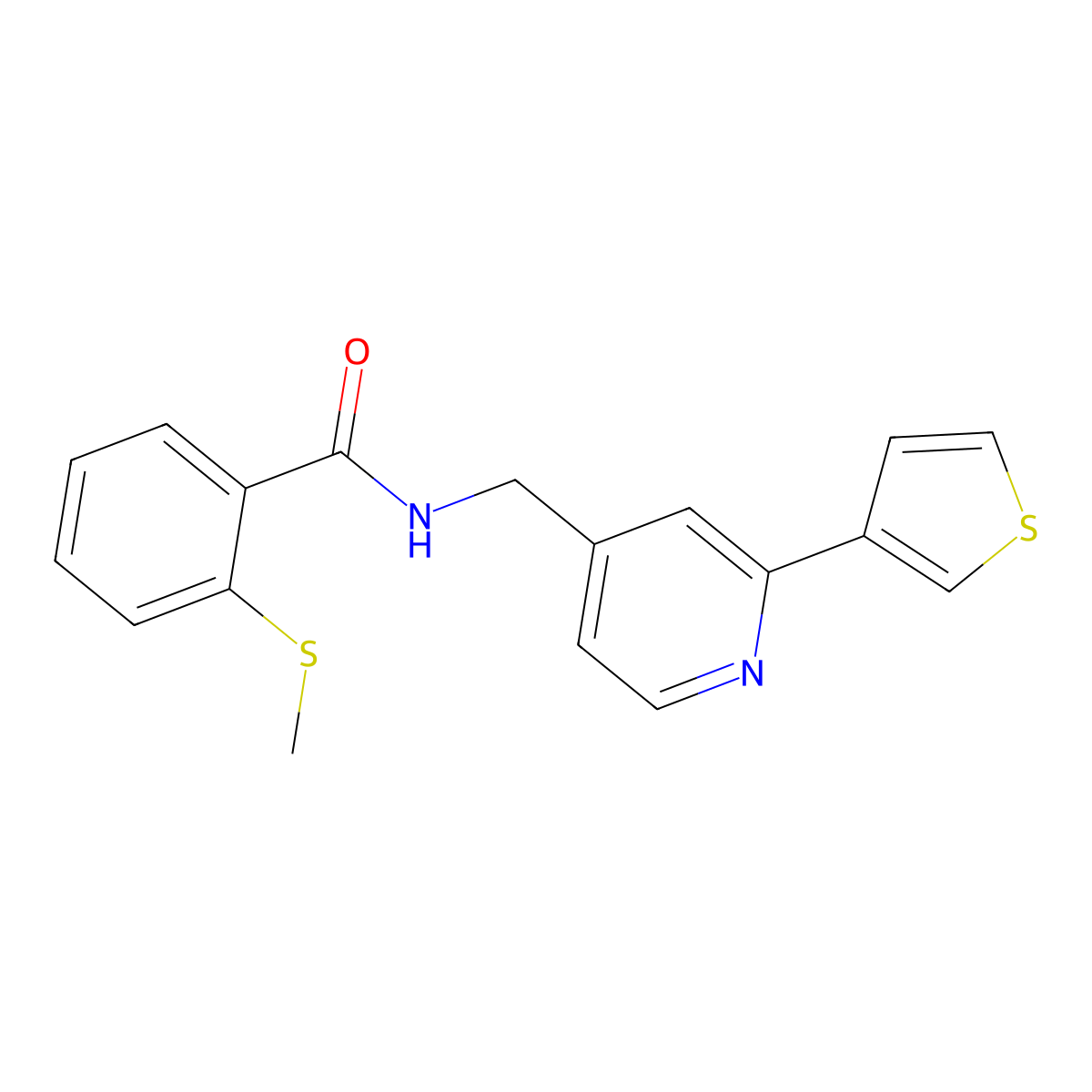2-(methylthio)-N-((2-(thiophen-3-yl)pyridin-4-yl)methyl)benzamide molecular structure, CAS 2034448-22-9