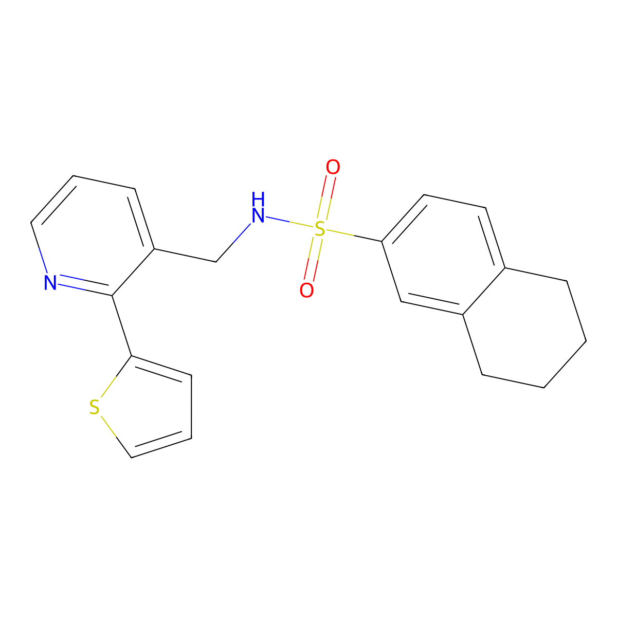 N-((2-(thiophen-2-yl)pyridin-3-yl)methyl)-5,6,7,8-tetrahydronaphthalene-2-sulfonamide molecular structure, CAS 2034448-28-5