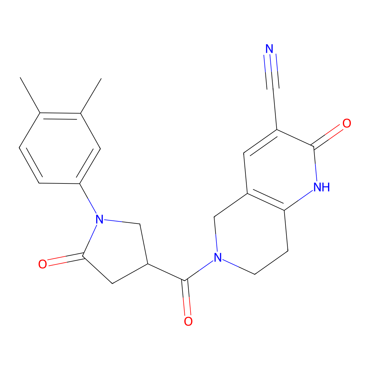 6-(1-(3,4-Dimethylphenyl)-5-oxopyrrolidine-3-carbonyl)-2-oxo-1,2,5,6,7,8-hexahydro-1,6-naphthyridine-3-carbonitrile molecular structure, CAS 2034448-29-6