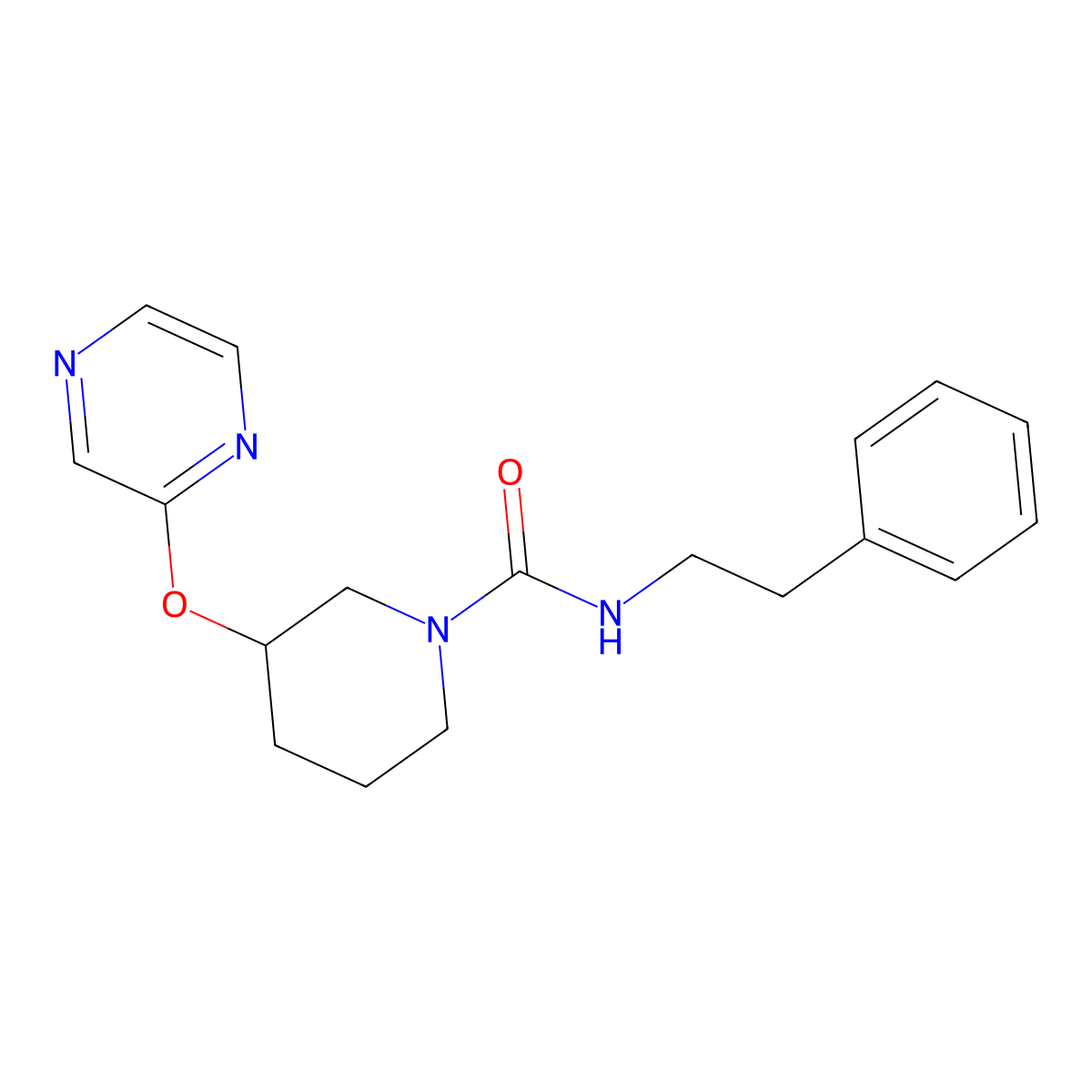 N-phenethyl-3-(pyrazin-2-yloxy)piperidine-1-carboxamide molecular structure, CAS 2034448-31-0