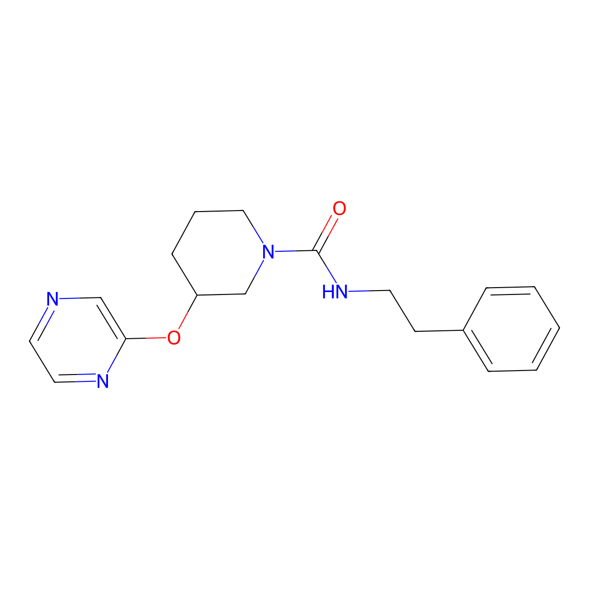 N-phenethyl-3-(pyrazin-2-yloxy)piperidine-1-carboxamide molecular structure, CAS 2034448-31-0