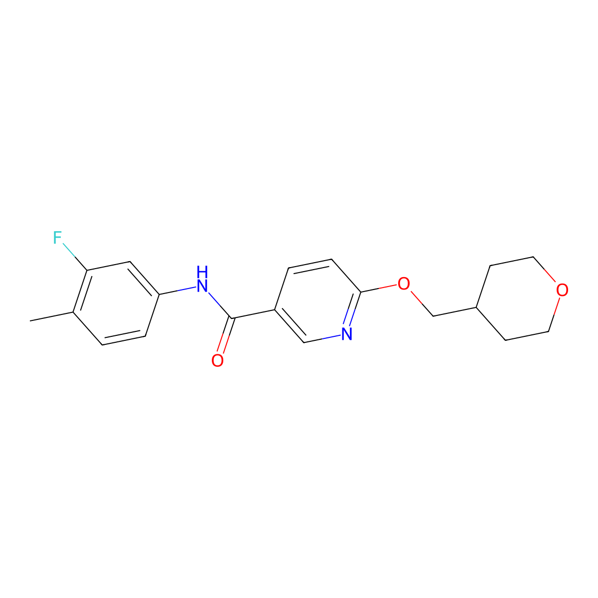 N-(3-fluoro-4-methylphenyl)-6-((tetrahydro-2H-pyran-4-yl)methoxy)nicotinamide molecular structure, CAS 2034448-33-2