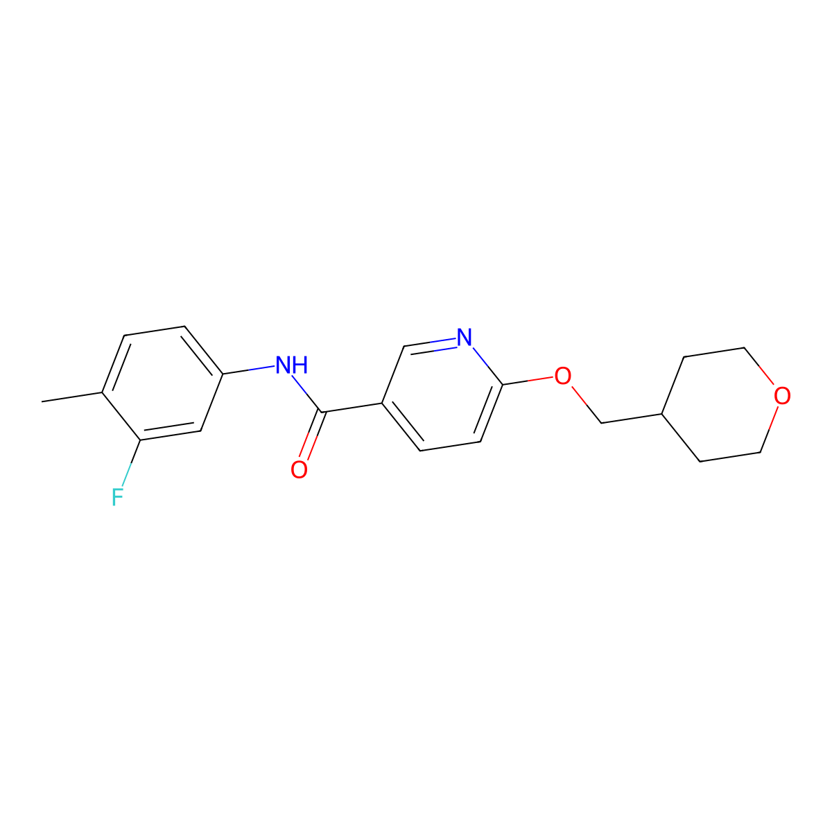 N-(3-fluoro-4-methylphenyl)-6-((tetrahydro-2H-pyran-4-yl)methoxy)nicotinamide molecular structure, CAS 2034448-33-2