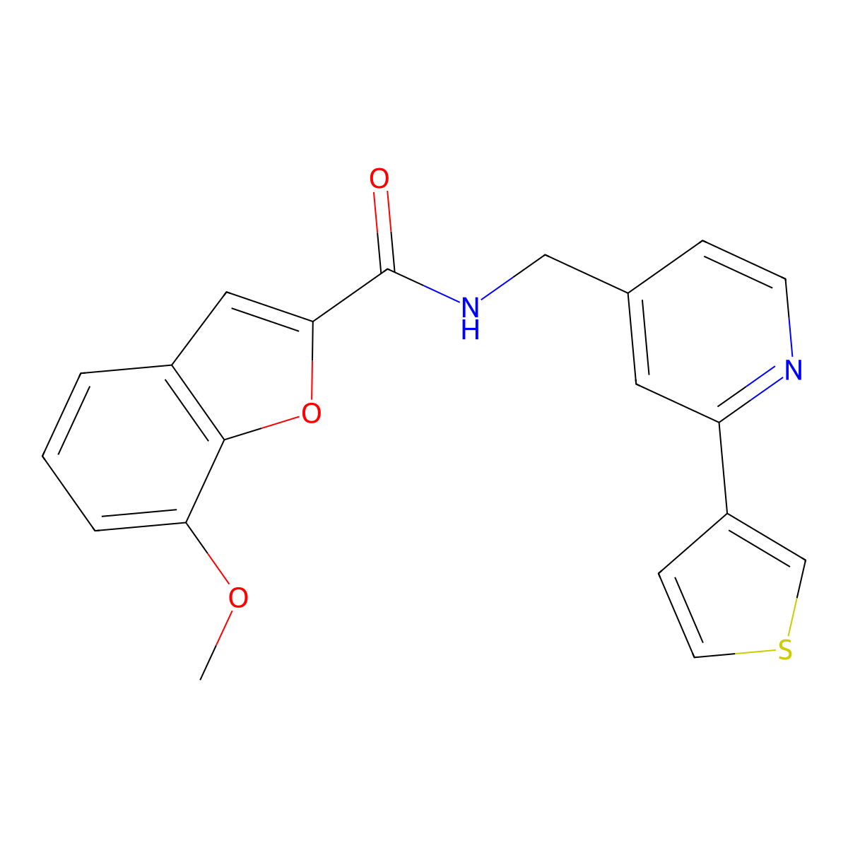 7-methoxy-N-((2-(thiophen-3-yl)pyridin-4-yl)methyl)benzofuran-2-carboxamide molecular structure, CAS 2034448-34-3