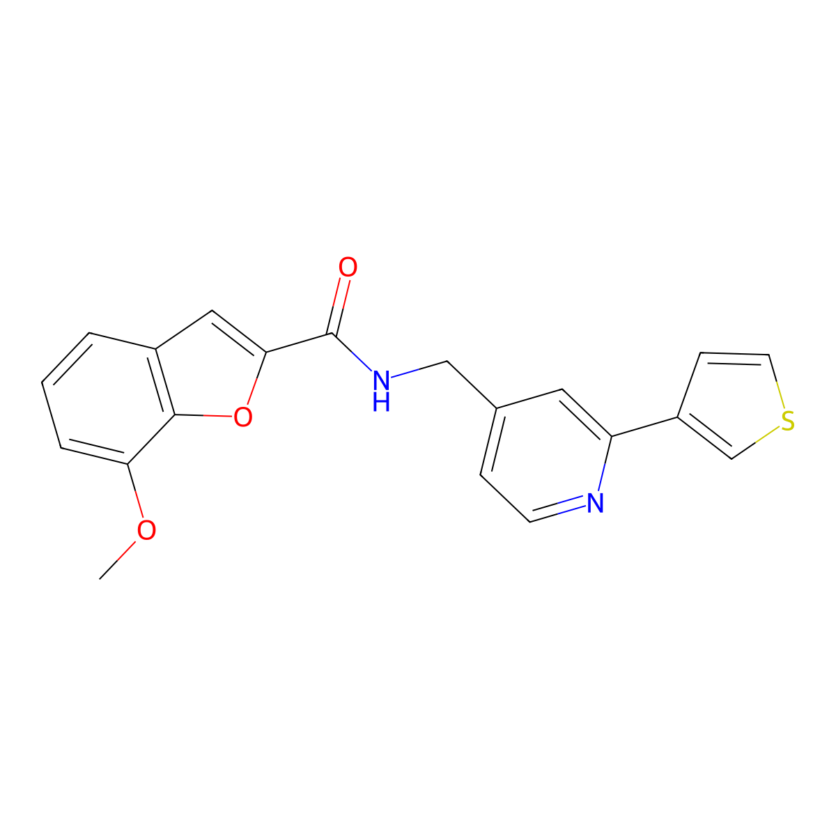 7-methoxy-N-((2-(thiophen-3-yl)pyridin-4-yl)methyl)benzofuran-2-carboxamide molecular structure, CAS 2034448-34-3