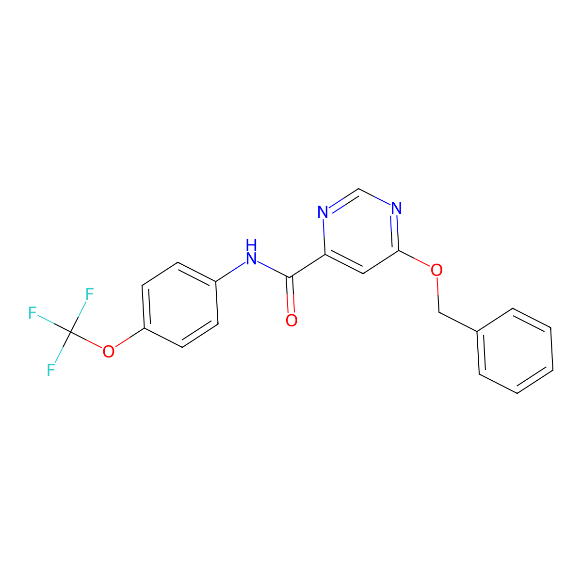 6-(benzyloxy)-N-(4-(trifluoromethoxy)phenyl)pyrimidine-4-carboxamide molecular structure, CAS 2034448-38-7