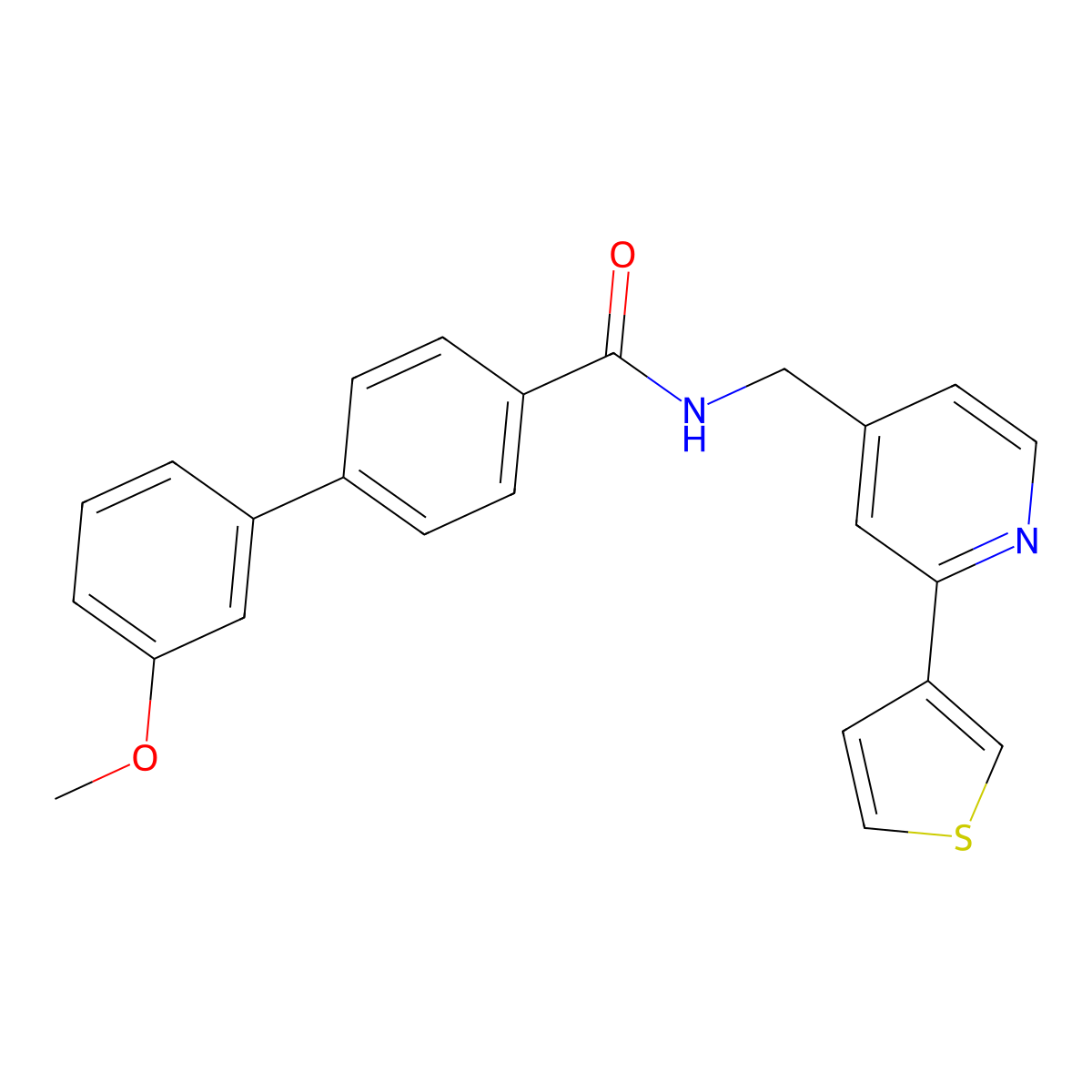 3'-methoxy-N-((2-(thiophen-3-yl)pyridin-4-yl)methyl)-[1,1'-biphenyl]-4-carboxamide molecular structure, CAS 2034448-39-8